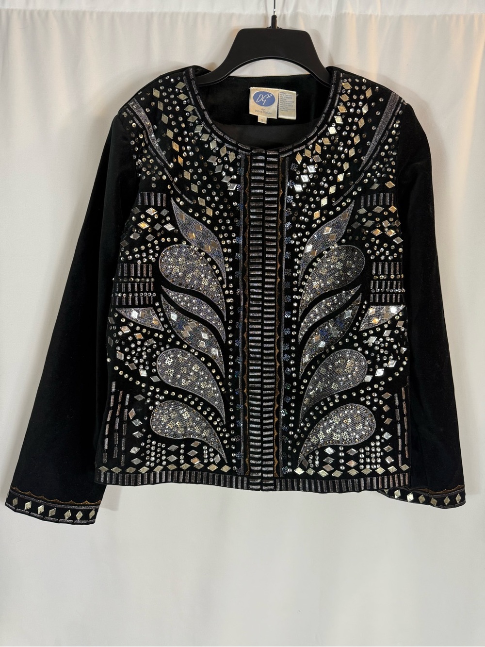 Diane Gilman Black Velvet Embellished Evening Jacket size:S
